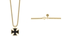 EFFY Collection EFFY&reg; Men's Black Spinel 22" Cross Pendant Necklace in 14k Gold-Plated Sterling Silver